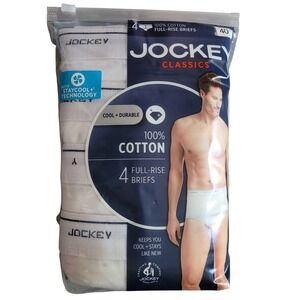 Vintage Jockey Classics 4 Pack Full Rise Briefs 40 White Cotton Staycool NEW NWT
